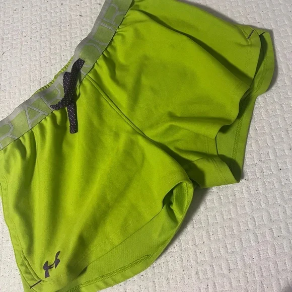 Under Armour Bright Lime Athletic Shorts with Silver Waistband - Picture 2 of 2